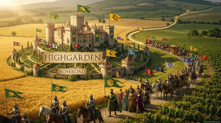 Renly Baratheon route atlas with King&rsquo;s Landing, Highgarden, roseroad, Bitterbridge and Storm&rsquo;s End