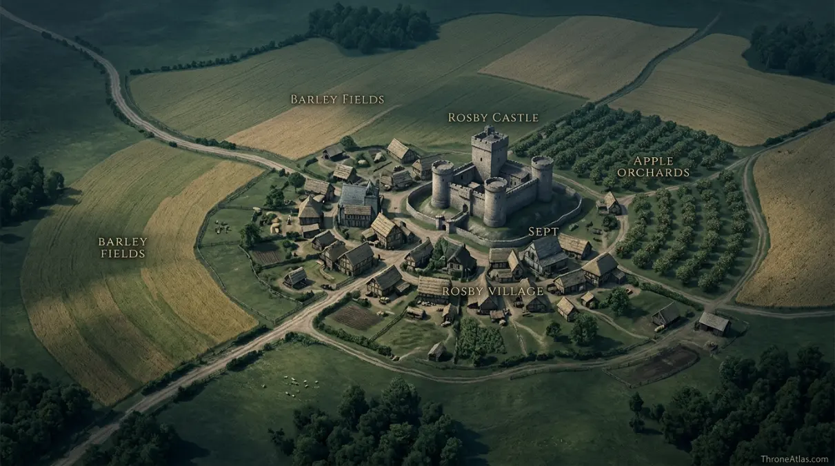 Rosby Map overview with major landmarks and surrounding geography
