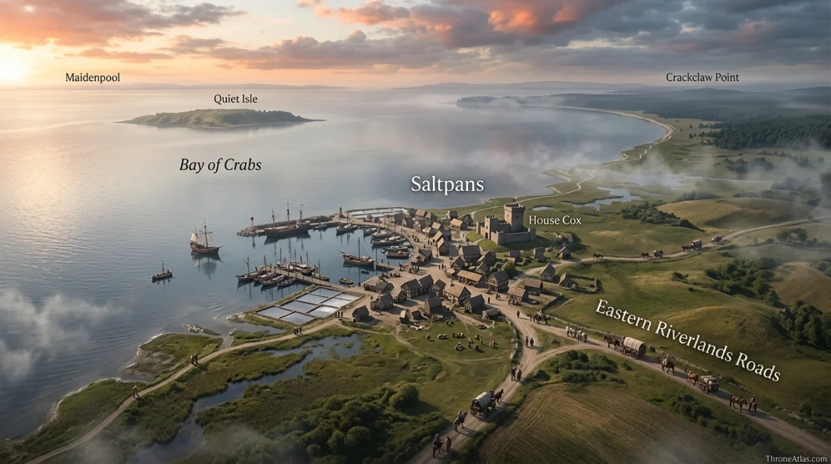 Saltpans Map contextual view showing surrounding roads coasts terrain and neighboring locations