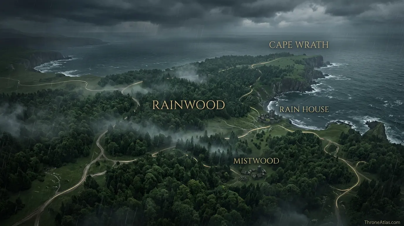 Stormlands map with Storm’s End, Shipbreaker Bay, Cape Wrath, Rainwood, Tarth, Estermont and Dornish Marches labeled