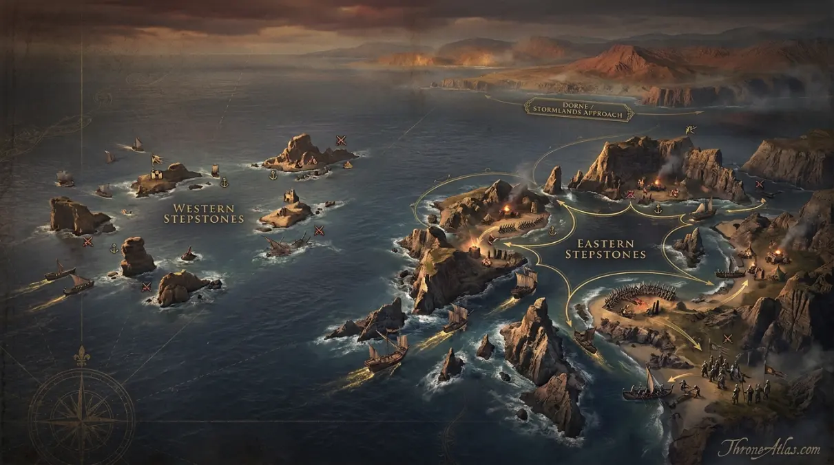 Detailed war of the ninepenny kings map with labeled locations and route context