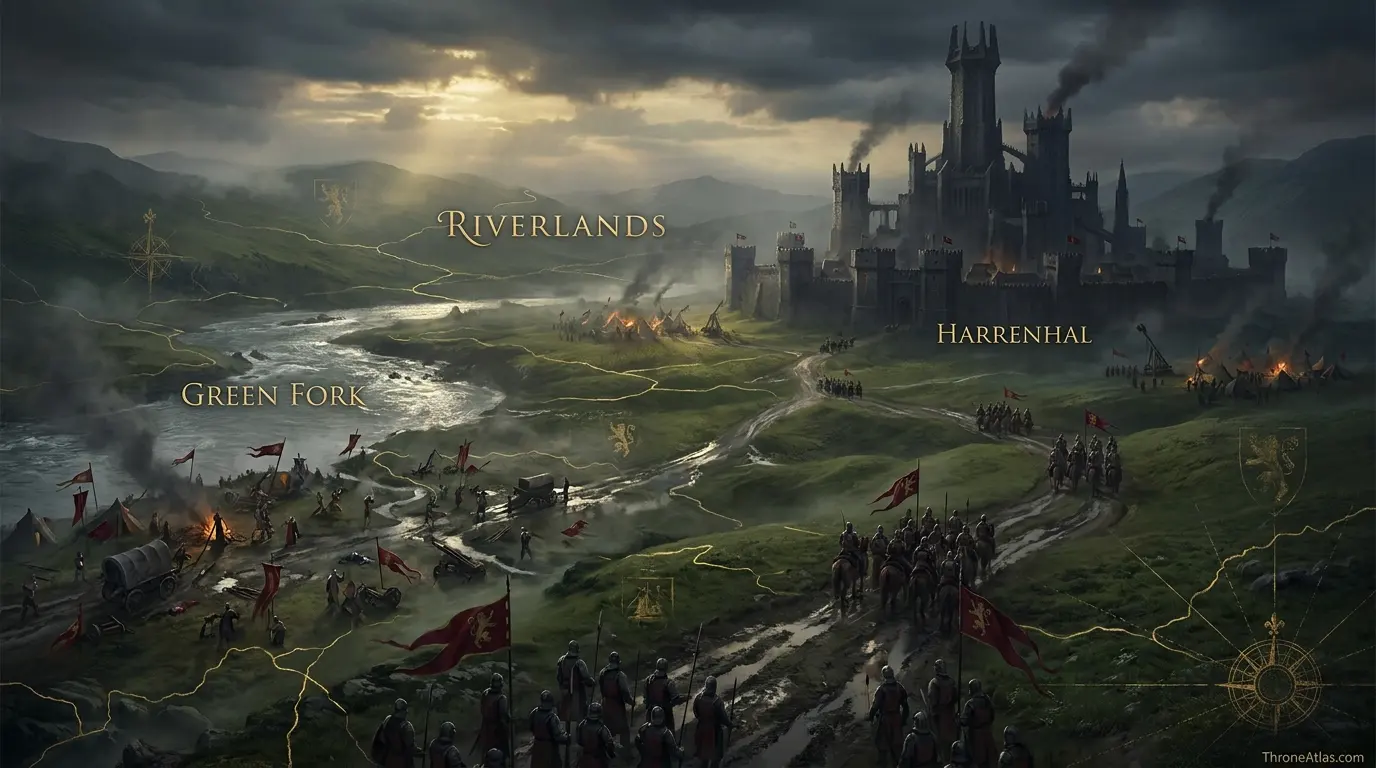 Tywin Lannister campaign map from the Green Fork and Harrenhal to the Red Fork and King’s Landing