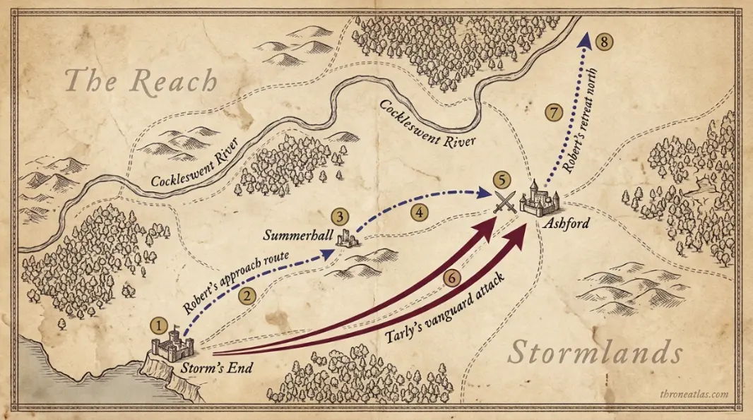 Battle of Ashford Map overview showing major locations and surrounding geography