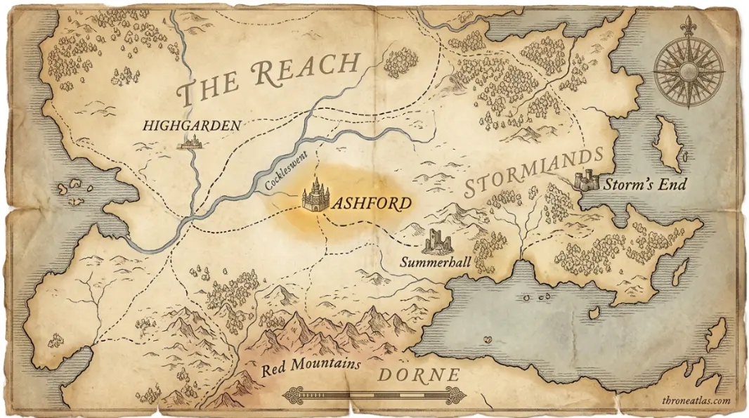 Detailed Battle of Ashford map with labeled locations route phases and strategic geography