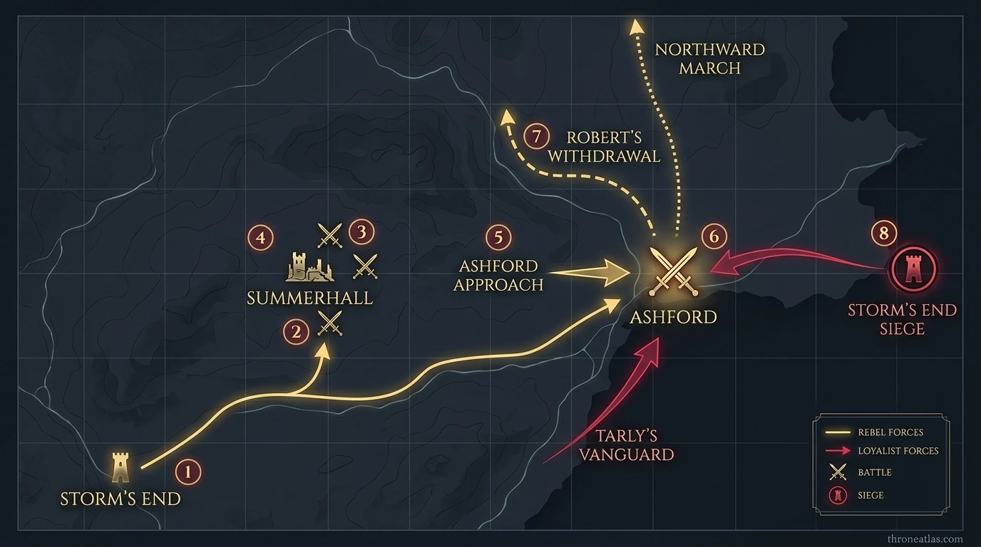 Battle of Ashford Map contextual geography showing surrounding regions routes terrain and related landmarks