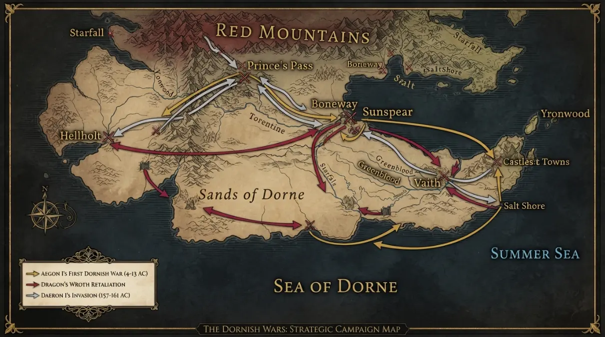 Dornish Wars Map overview showing major locations and geographic relationships