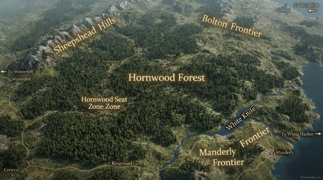 House Hornwood Map overview showing major locations and route geography