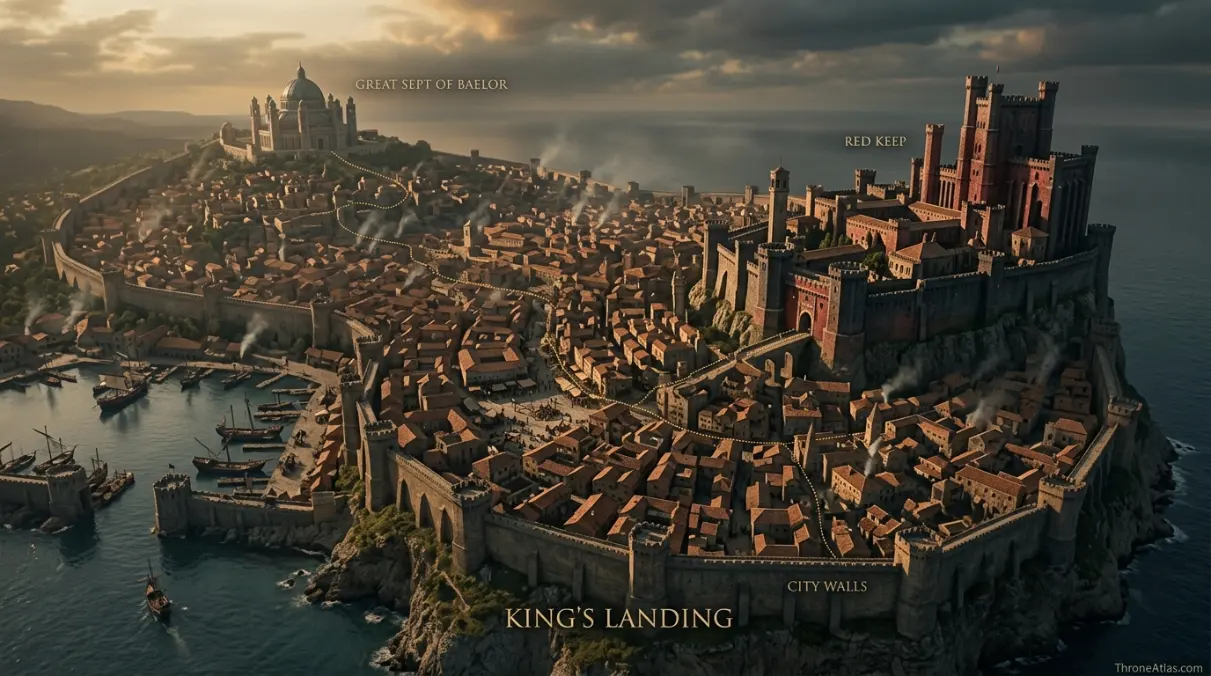 Detailed Joffrey Baratheon locations map with labeled route anchors and surrounding geography