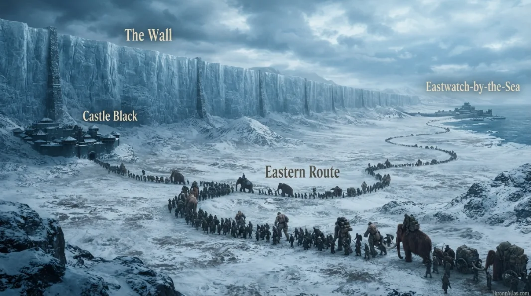 Detailed Tormund Giantsbane journey map with labeled route anchors and surrounding geography